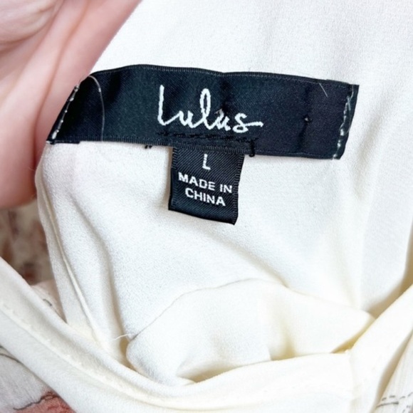 Lulus Women's Floral V-Neck Back Cut Out Neutral Flowy Sheer Ruffle Mini Dress - Picture 14 of 16